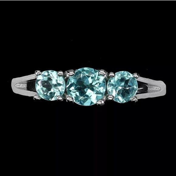 Natural Blue Apatite 5mm 14K White Gold on 925 Sterling Silver Ring Sz 7.5 - Picture 3 of 9